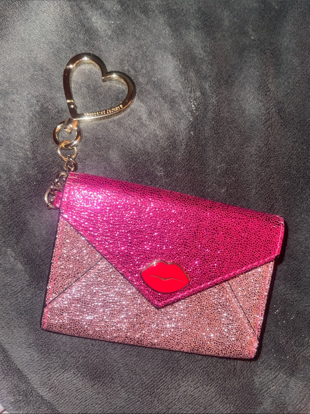 Victoria's Secret Glitter Envelope Card Holder with Heart Keyring